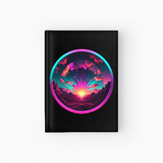 Synthwave Colorful Cosmos Design inside Circle Hardcover Journal
