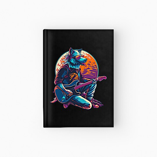 Blue Wolf Moon Guitar Player Retro Sunglasses Hardcover Journal