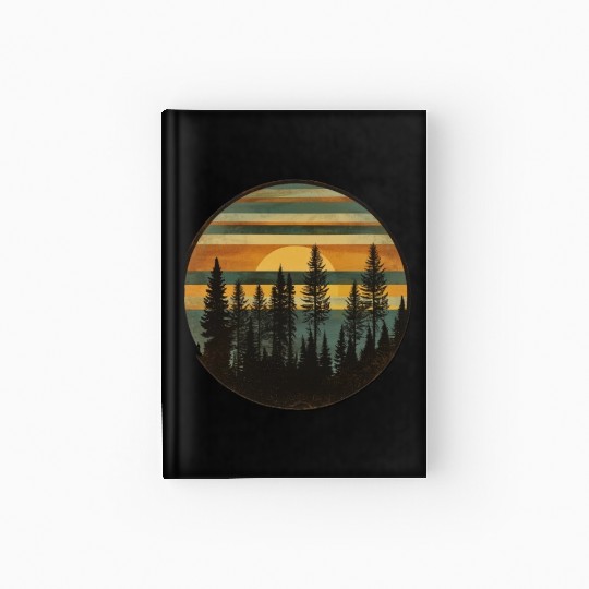 Sunset Forest Nature Outdoors Retro 80s Vibe 3 Hardcover Journal