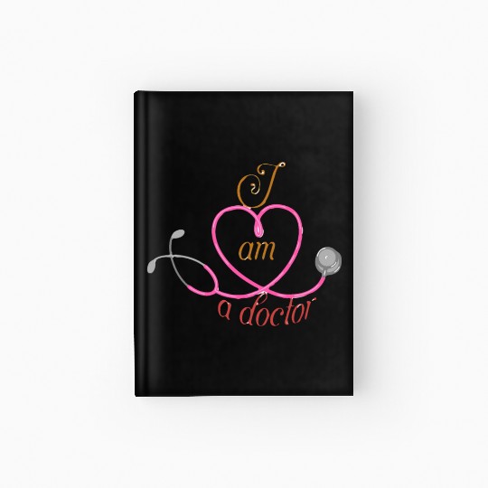 pink stethoscope, I am a doctor Hardcover Journal