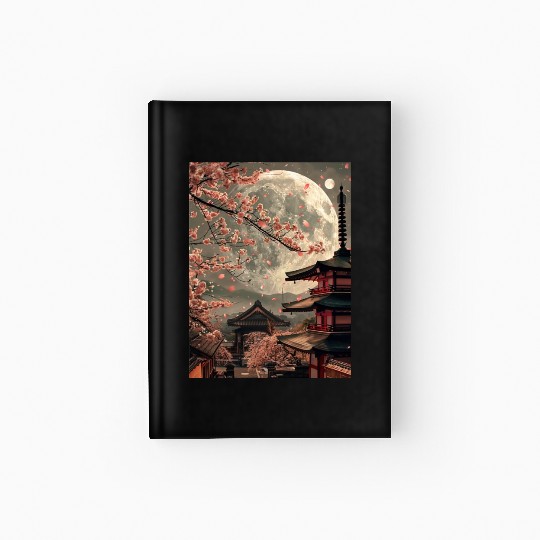 Full Moon in Tokyo Japan Sakura Hardcover Journal