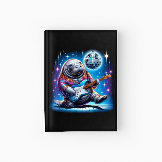 Disco Ball Guitar Manatee Hardcover Journal