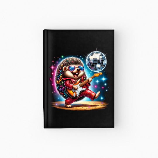 Disco Ball Guitar Hedgehog Hardcover Journal