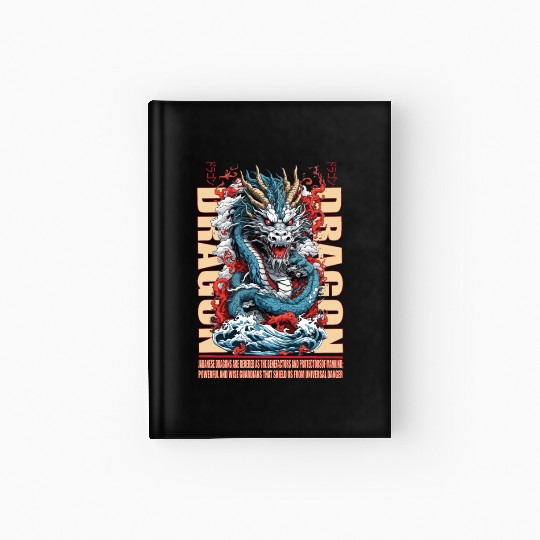 Japanese dragon on waves Hardcover Journal