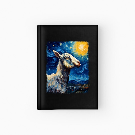 Goat Farm Animal Farmer Starry Night Painting Hardcover Journal
