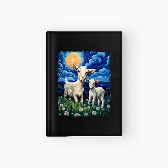 Goats Farm Animals Farmer Starry Night Painting Hardcover Journal