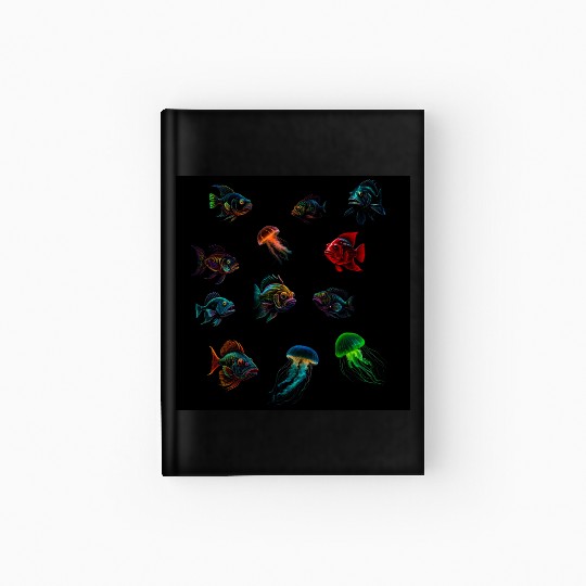 Deep Sea Fishes Bass And Jellyfish Hardcover Journal