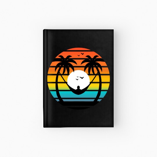 Sunset Palm Trees Hammock Relaxing Beach Vibes Hardcover Journal