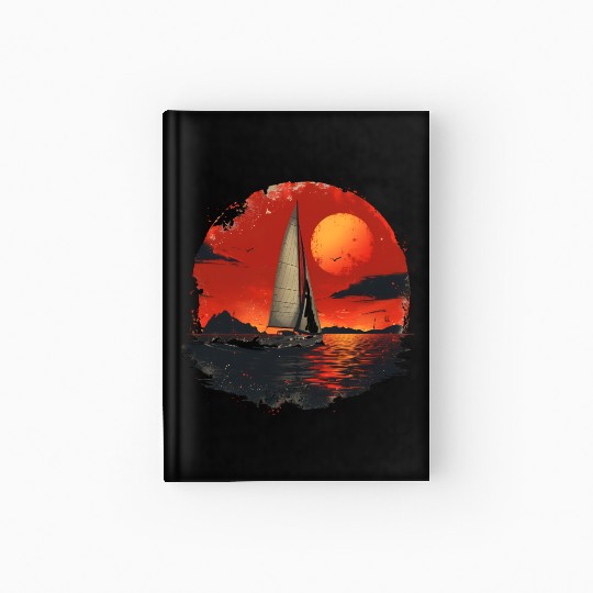 Tranquil Sailing Yacht at Sunset Serene Sea Vector Hardcover Journal