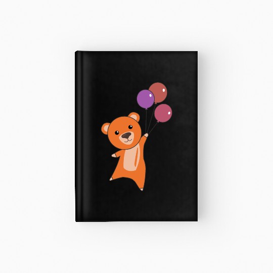Bear Orange Flies With Balloons Sweet Animals Bear Hardcover Journal