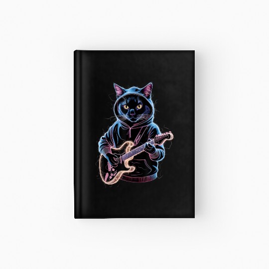 Rockstar Cat Electric Guitar Playing Hardcover Journal
