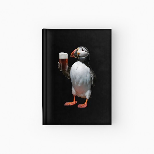 Atlantic Puffin Drinking Beer Realistic Hardcover Journal