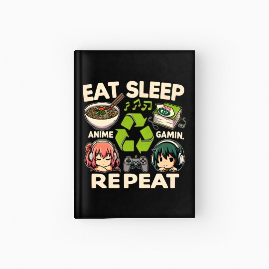 Cute Anime Eat Sleep Anime Repeat Manga Hardcover Journal