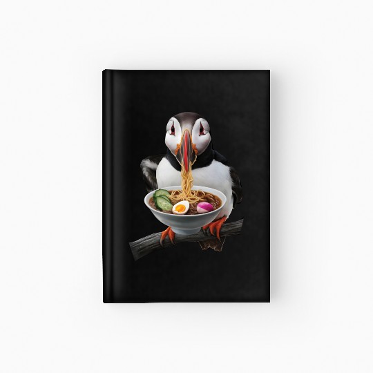 Atlantic Puffin Eating Ramen Realistic Hardcover Journal