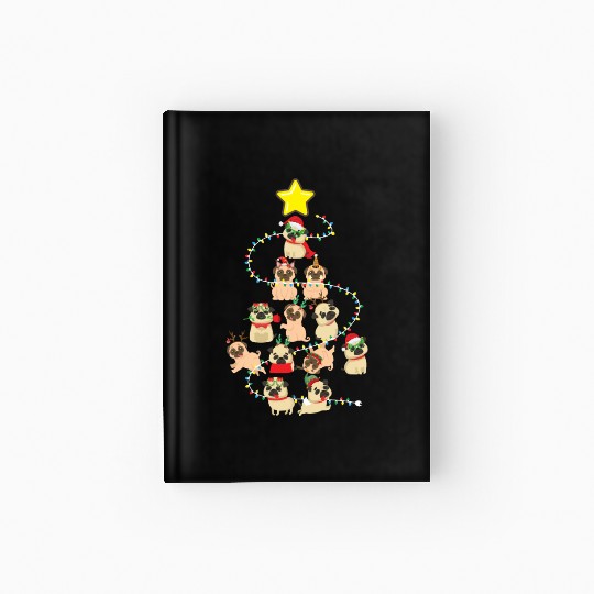 Pug Christmas Tree Dog Santa Claus Hat Xmas Merry Hardcover Journal