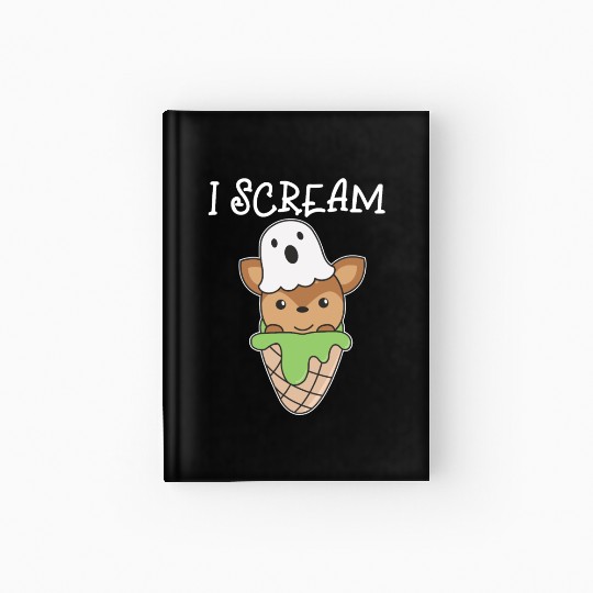 Deer Halloween Ghost I Scream Ice Cream Pun Hardcover Journal