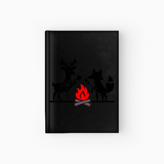 Deer and Fox Camping Campfire - vector 3 colors Hardcover Journal