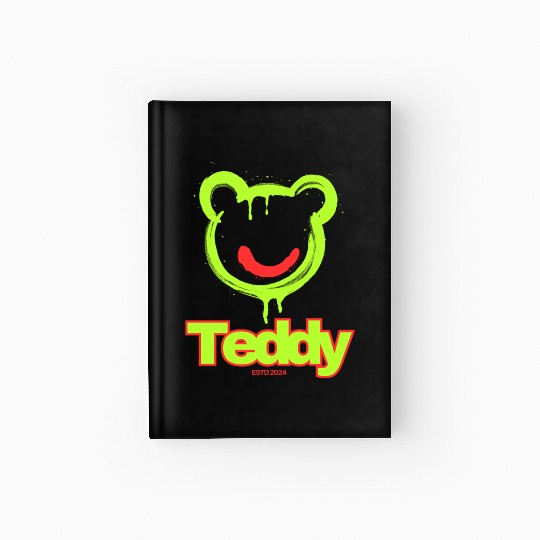 Neon Drip Teddy Bear Illustration Hardcover Journal