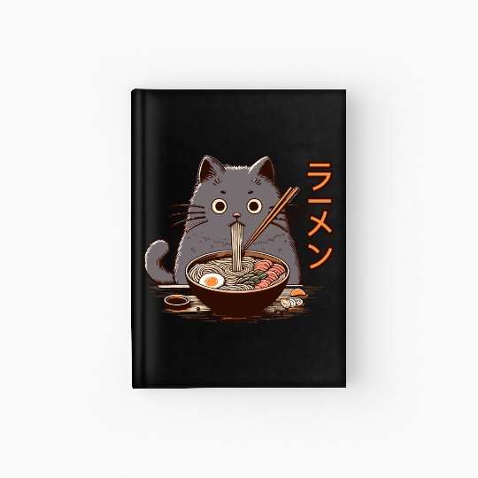 Japanese Cat Eating Ramen Hardcover Journal