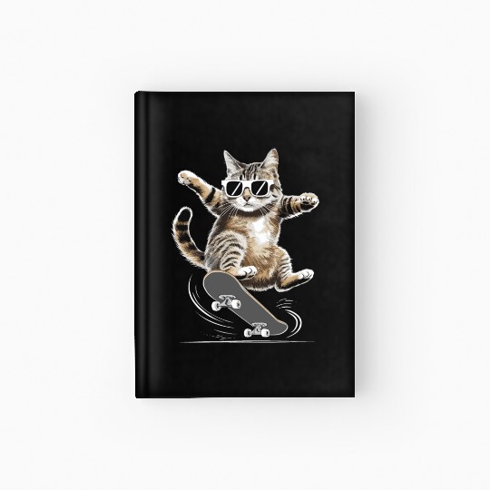 Cat Wearing Sunglasses Riding Skateboard Hardcover Journal