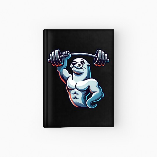 Seal with Barbell Fitness Gym Training Hardcover Journal