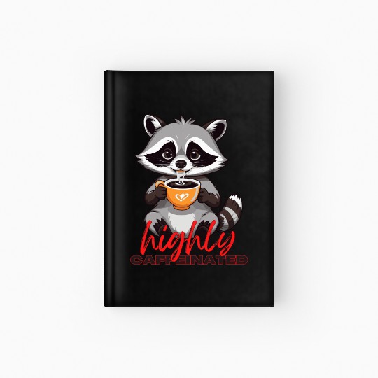Adorable Raccoon with Coffee - Highly Caffeinated Hardcover Journal