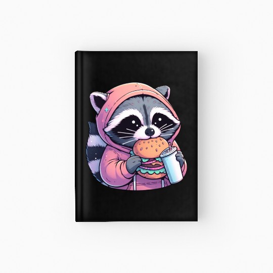 Trash Panda - Raccoon eating fast food Hardcover Journal