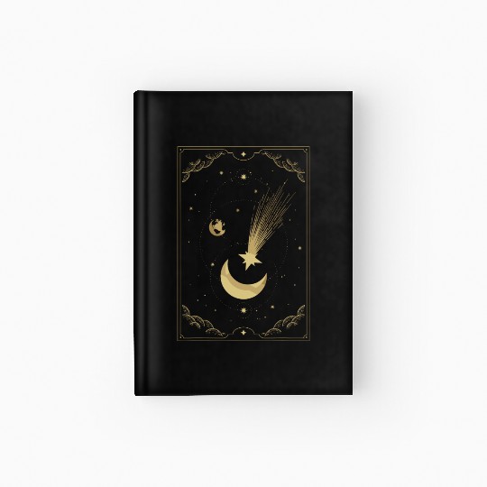 Crescent Moon With Shooting Star Tarot Card Hardcover Journal
