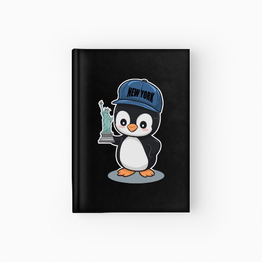 New York Penguin Holding Statue Of Liberty Hardcover Journal