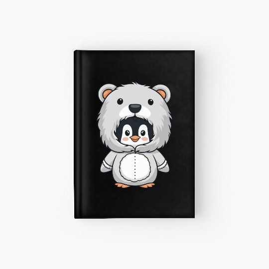 Cute Penguin in Bear Costume Hardcover Journal