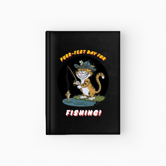 cool fishing cat funny design Hardcover Journal