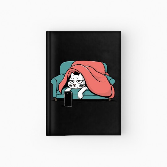 Bored Cat on Couch With Smart Phone Hardcover Journal