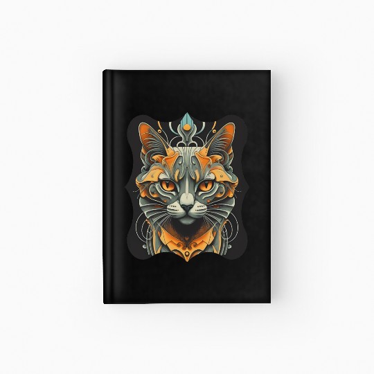 Elegant stylish black and gold cat face Hardcover Journal