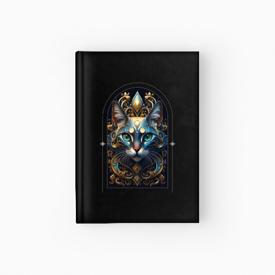 Elegant stylish blue and gold cat face Hardcover Journal