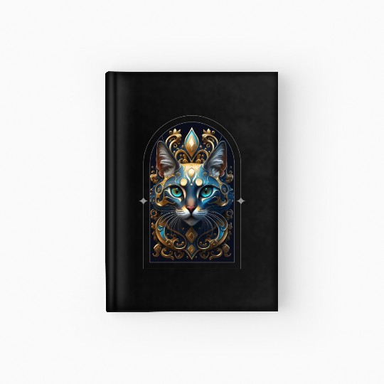 Elegant stylish blue and gold cat face Hardcover Journal