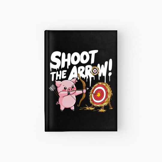 A pink piglet aiming a bow an arrow Hardcover Journal