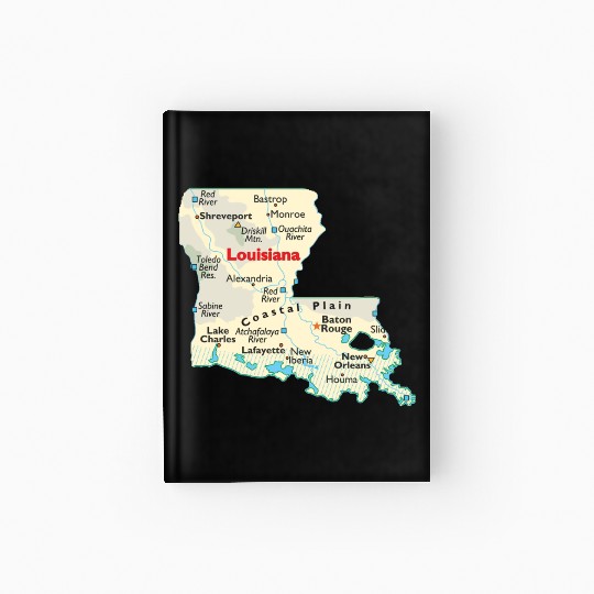 Louisiana map image of state. Hardcover Journal