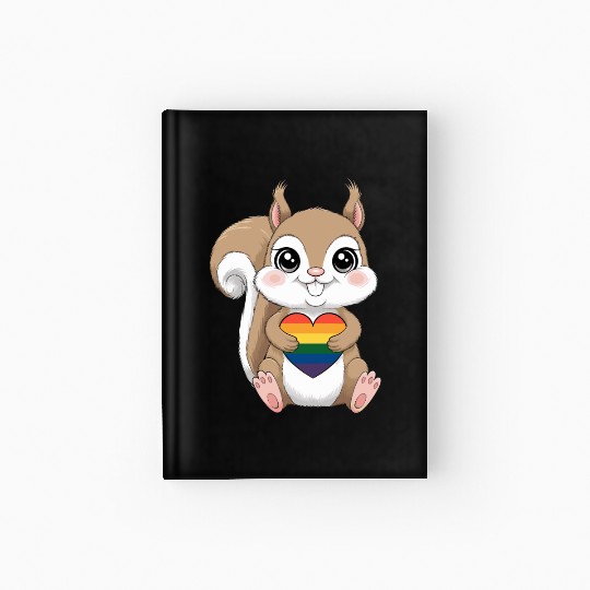 Cute Squirrel Holding Rainbow Heart LGTBQ Love Hardcover Journal