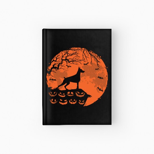 Dobermann And Moon Halloween Funny Dog Lover Gift Hardcover Journal