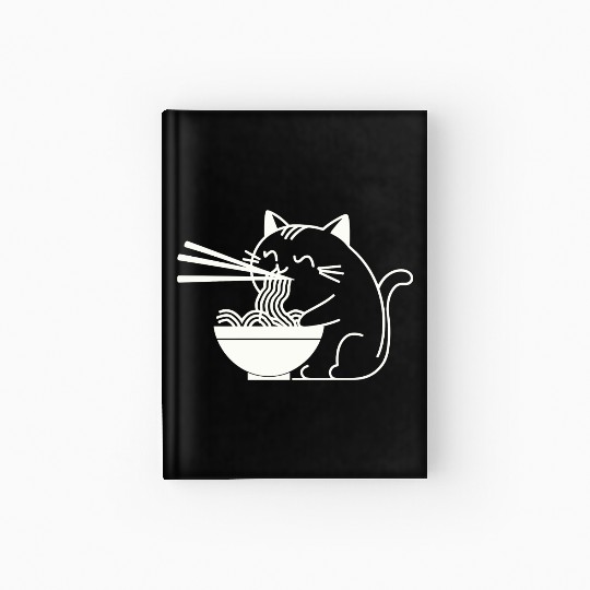 Cute Cat Eating Ramen Kawaii Food Design Hardcover Journal
