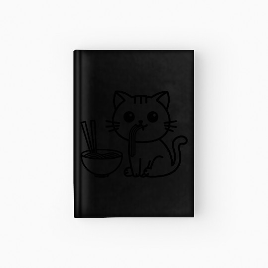 Cute Cat Eating Ramen Kawaii Food Design Hardcover Journal