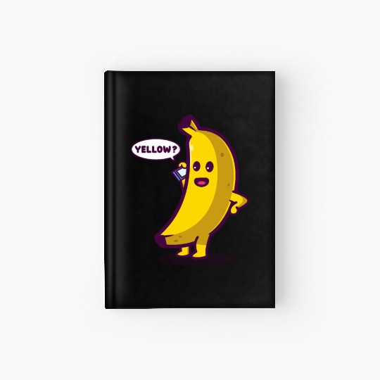 Funny yellow banana answering phone with "Yellow?" Hardcover Journal