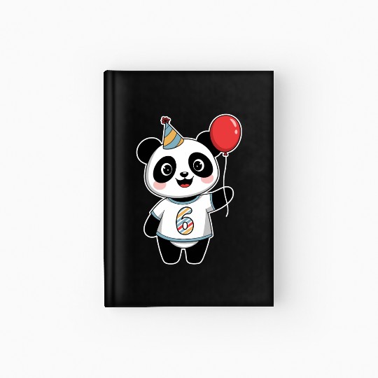 6th Birthday Panda Party Theme with Balloon Hardcover Journal
