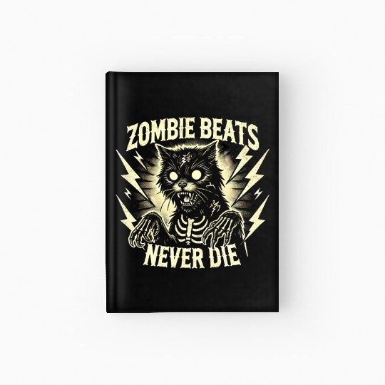 Zombie Cat Halloween Skeleton Skull Horror Fun Art Hardcover Journal