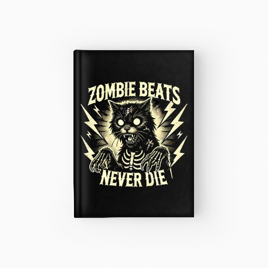 Zombie Cat Halloween Skeleton Skull Horror Fun Art Hardcover Journal