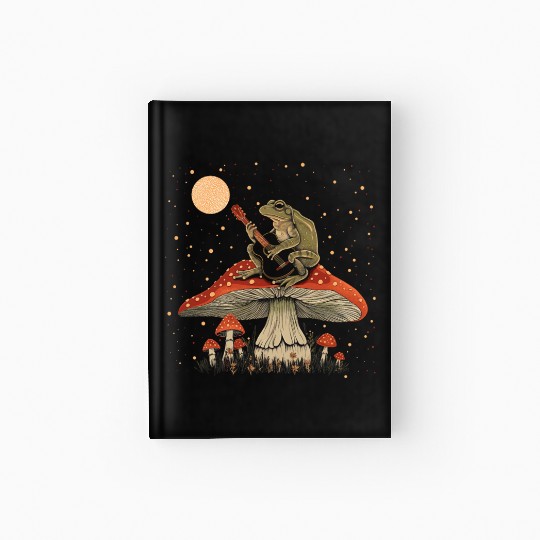 Cottagecore Aesthetic Frog Playing Guitar Mushroom Hardcover Journal