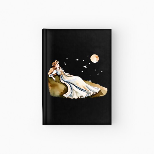 Watercolor Cottagecore Rolling Hills at Night Hardcover Journal