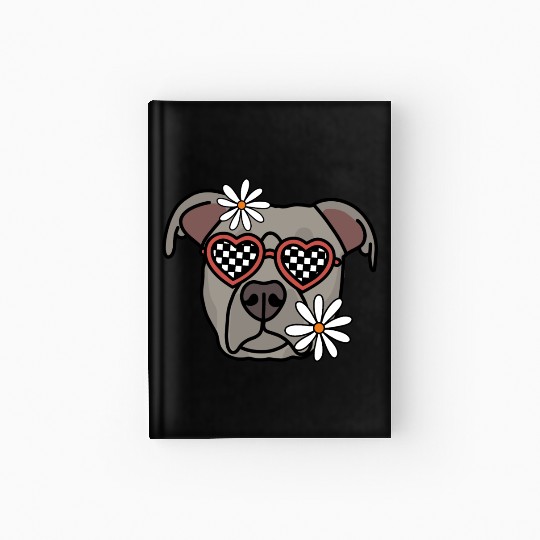 Pitbull Grey Retro Dog Hardcover Journal