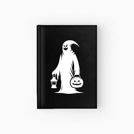 Scary Funny Ghost Mask With Pumpkin Lantern Hardcover Journal