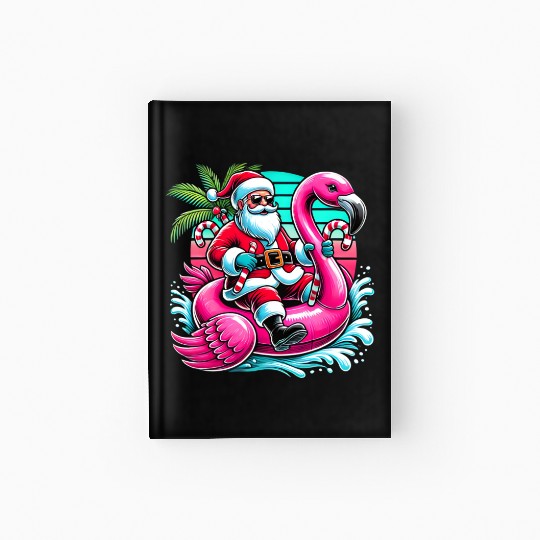 Santa Riding Flamingo in Tropical Christmas Fun Hardcover Journal